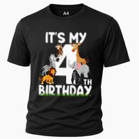 Kids Its My 4th Birthday Zoo Jungle Safari 4 Years Old Animals Cooling Performance Crew T-Shirt