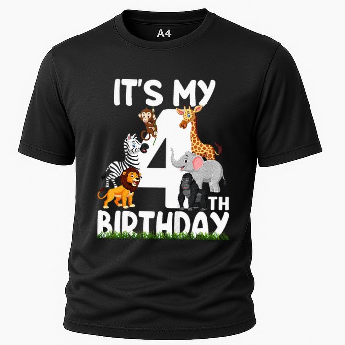 Kids Its My 4th Birthday Zoo Jungle Safari 4 Years Old Animals Cooling Performance Crew T-Shirt