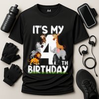 Kids Its My 4th Birthday Zoo Jungle Safari 4 Years Old Animals Cooling Performance Crew T-Shirt