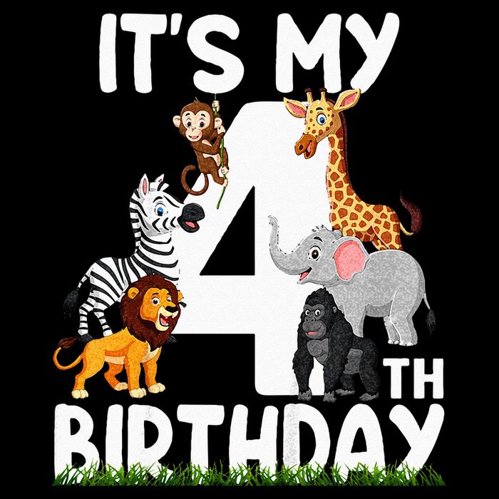 Kids Its My 4th Birthday Zoo Jungle Safari 4 Years Old Animals Cooling Performance Crew T-Shirt