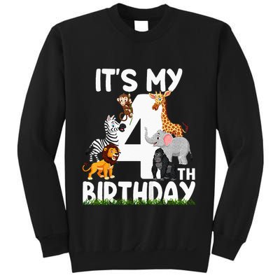 Kids Its My 4th Birthday Zoo Jungle Safari 4 Years Old Animals Sweatshirt