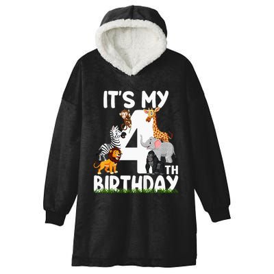 Kids Its My 4th Birthday Zoo Jungle Safari 4 Years Old Animals Hooded Wearable Blanket
