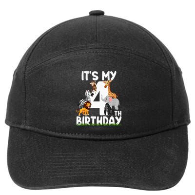 Kids Its My 4th Birthday Zoo Jungle Safari 4 Years Old Animals 7-Panel Snapback Hat