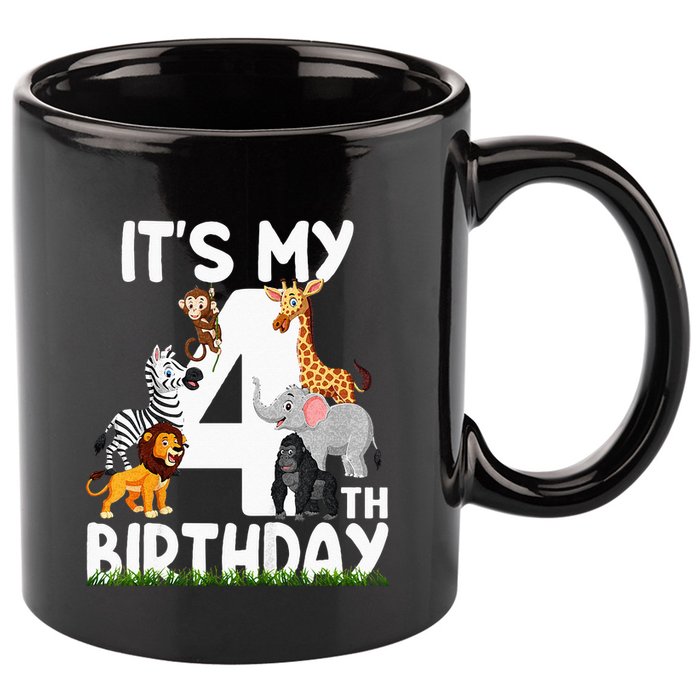 Kids Its My 4th Birthday Zoo Jungle Safari 4 Years Old Animals 11oz C Handle Ceramic Mug