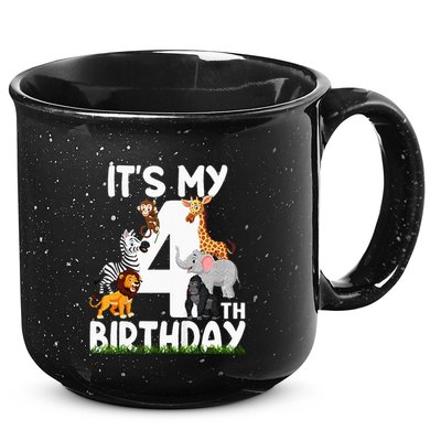 Kids Its My 4th Birthday Zoo Jungle Safari 4 Years Old Animals 15oz Campfire Ceramic Mug