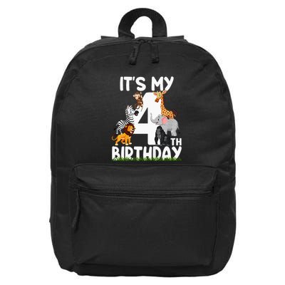 Kids Its My 4th Birthday Zoo Jungle Safari 4 Years Old Animals 16 in Basic Backpack