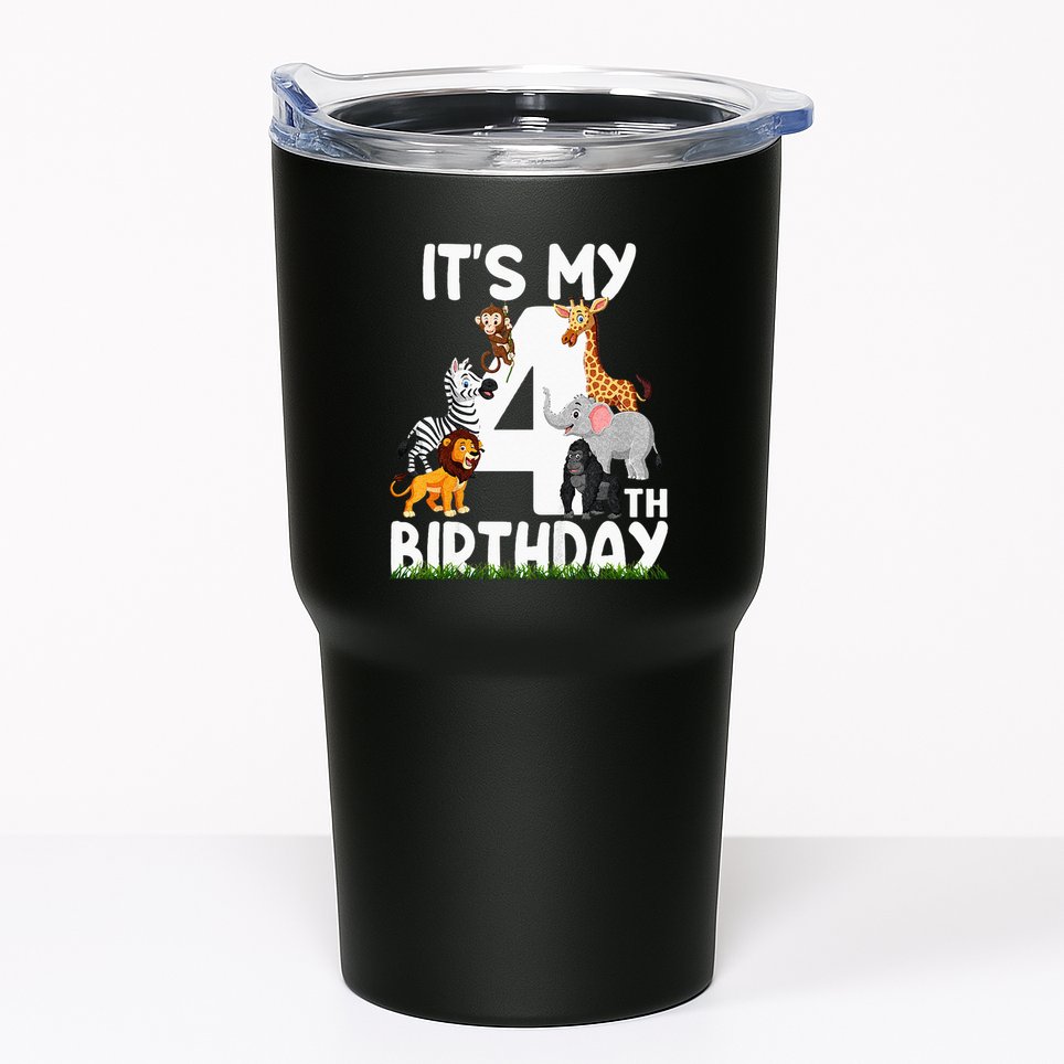 Kids Its My 4th Birthday Zoo Jungle Safari 4 Years Old Animals Tumbler