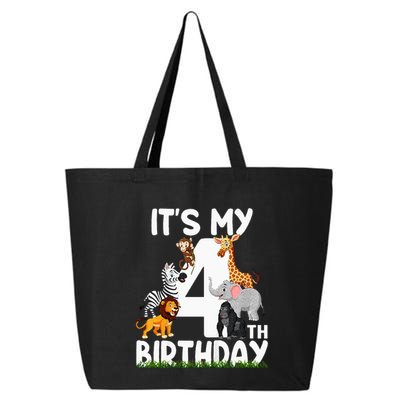 Kids Its My 4th Birthday Zoo Jungle Safari 4 Years Old Animals 25L Jumbo Tote