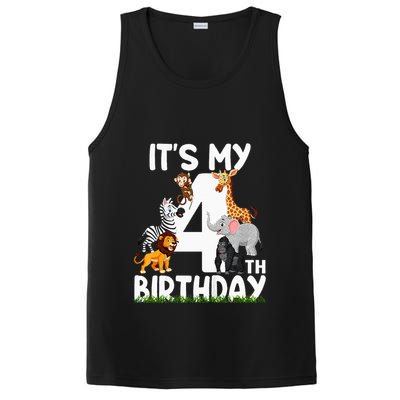 Kids Its My 4th Birthday Zoo Jungle Safari 4 Years Old Animals PosiCharge Competitor Tank