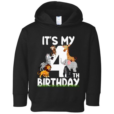 Kids Its My 4th Birthday Zoo Jungle Safari 4 Years Old Animals Toddler Hoodie