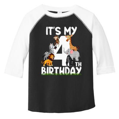 Kids Its My 4th Birthday Zoo Jungle Safari 4 Years Old Animals Toddler Fine Jersey T-Shirt