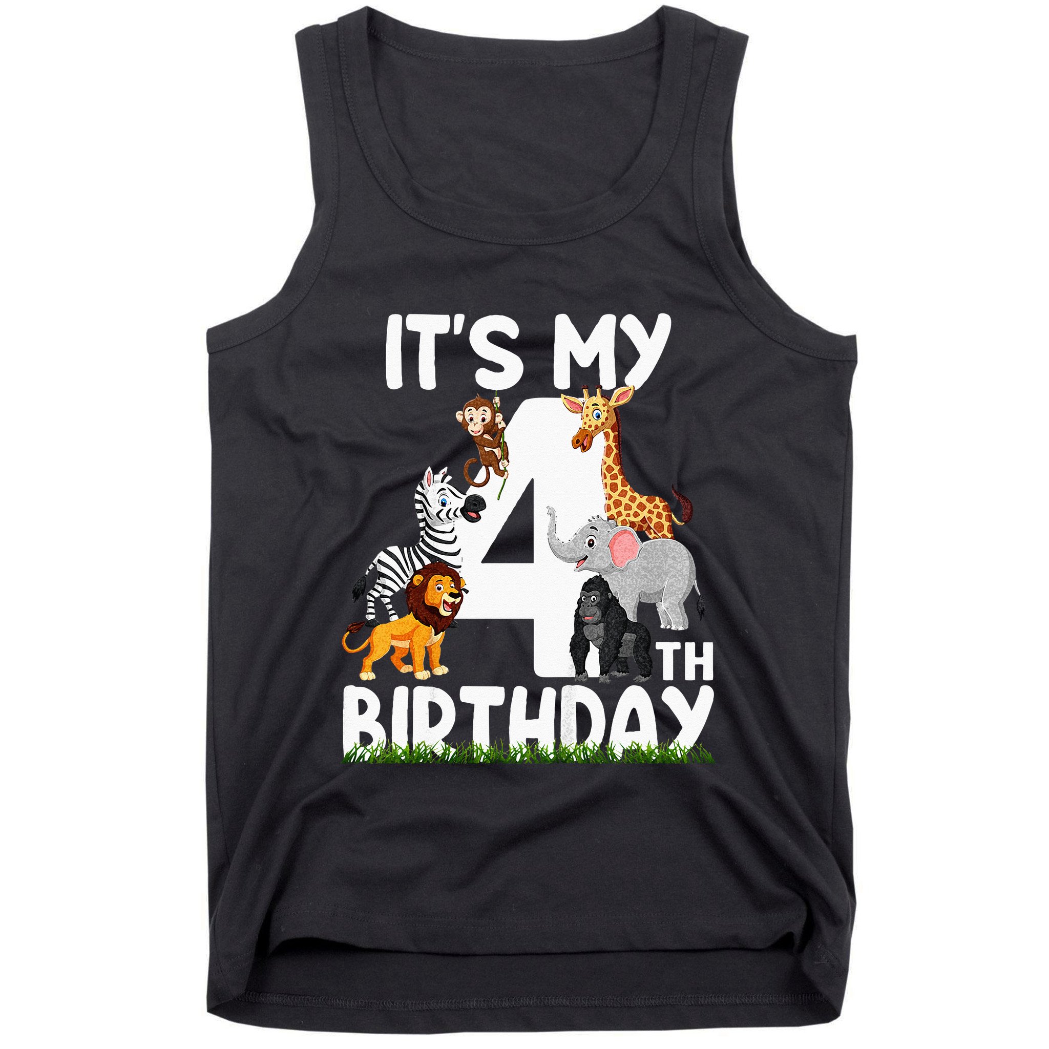 Kids Its My 4th Birthday Zoo Jungle Safari 4 Years Old Animals Tank Top