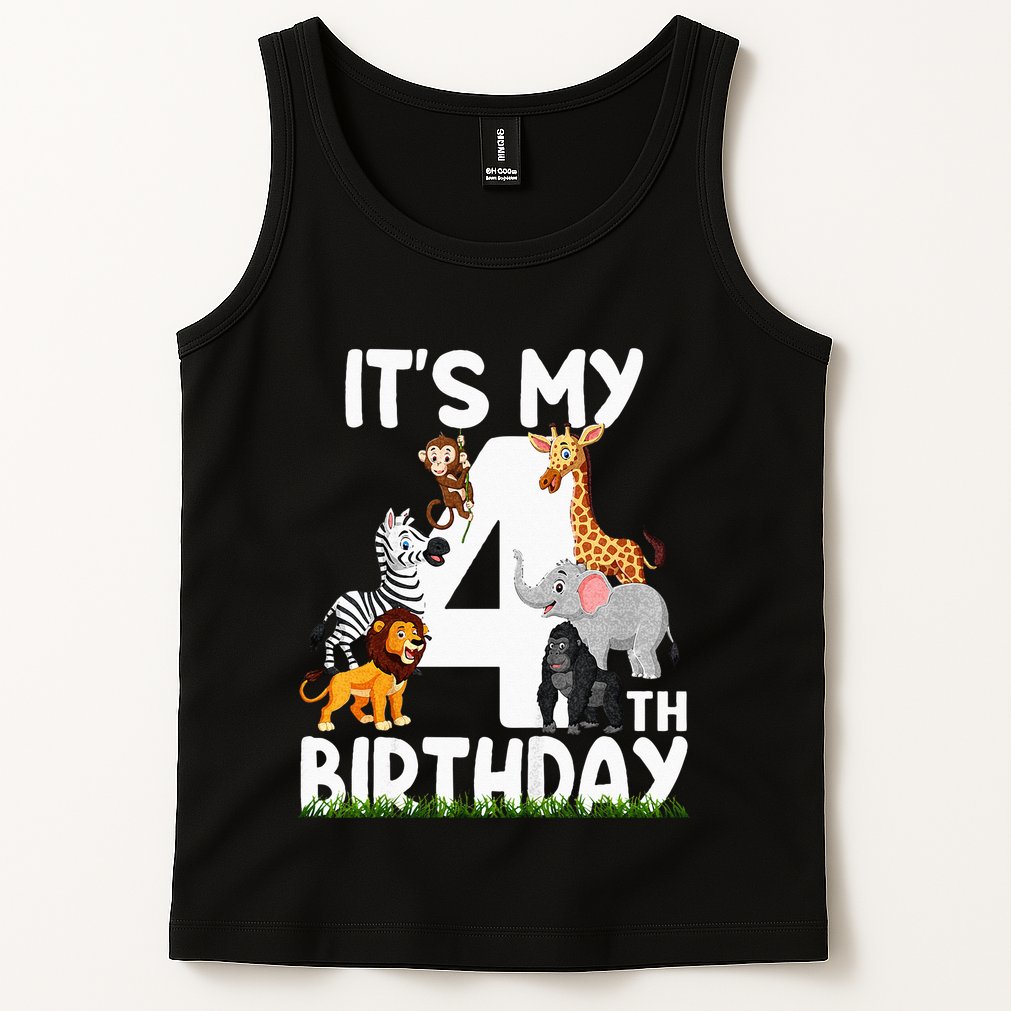 Kids Its My 4th Birthday Zoo Jungle Safari 4 Years Old Animals Tank Top