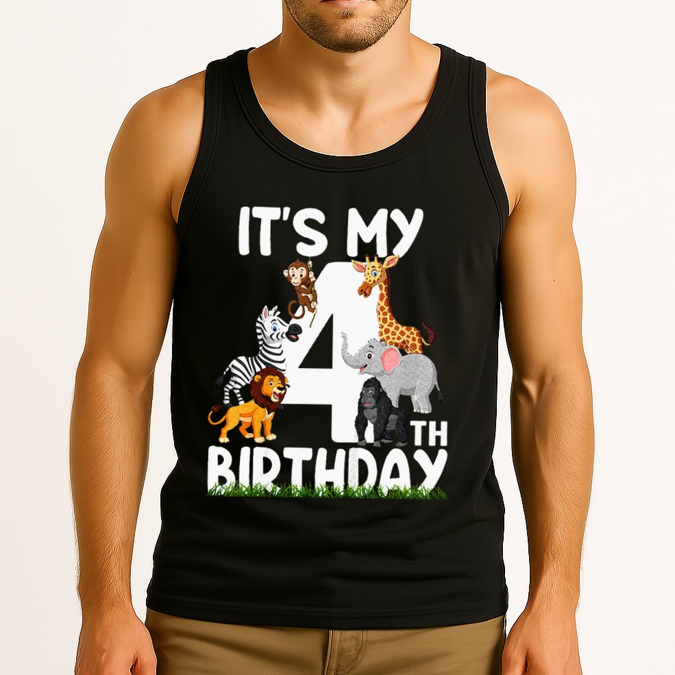 Kids Its My 4th Birthday Zoo Jungle Safari 4 Years Old Animals Tank Top