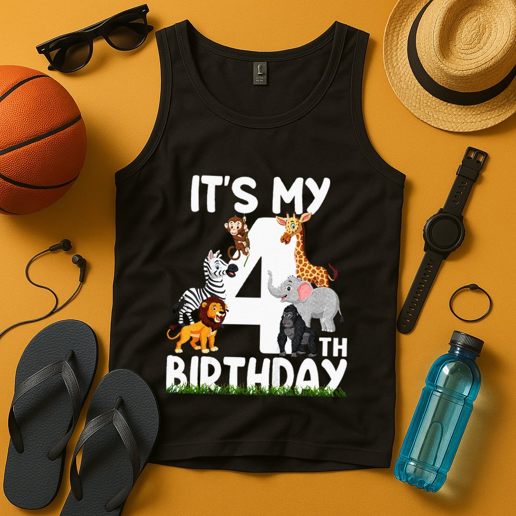 Kids Its My 4th Birthday Zoo Jungle Safari 4 Years Old Animals Tank Top