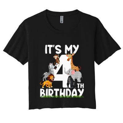 Kids Its My 4th Birthday Zoo Jungle Safari 4 Years Old Animals Crop Top
