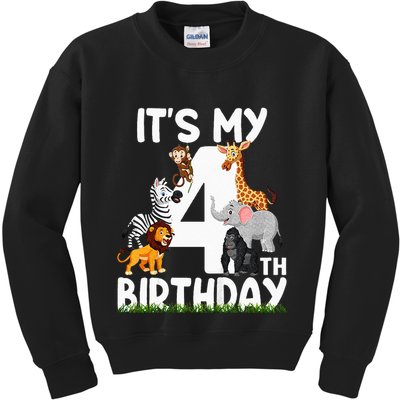 Kids Its My 4th Birthday Zoo Jungle Safari 4 Years Old Animals Kids Sweatshirt