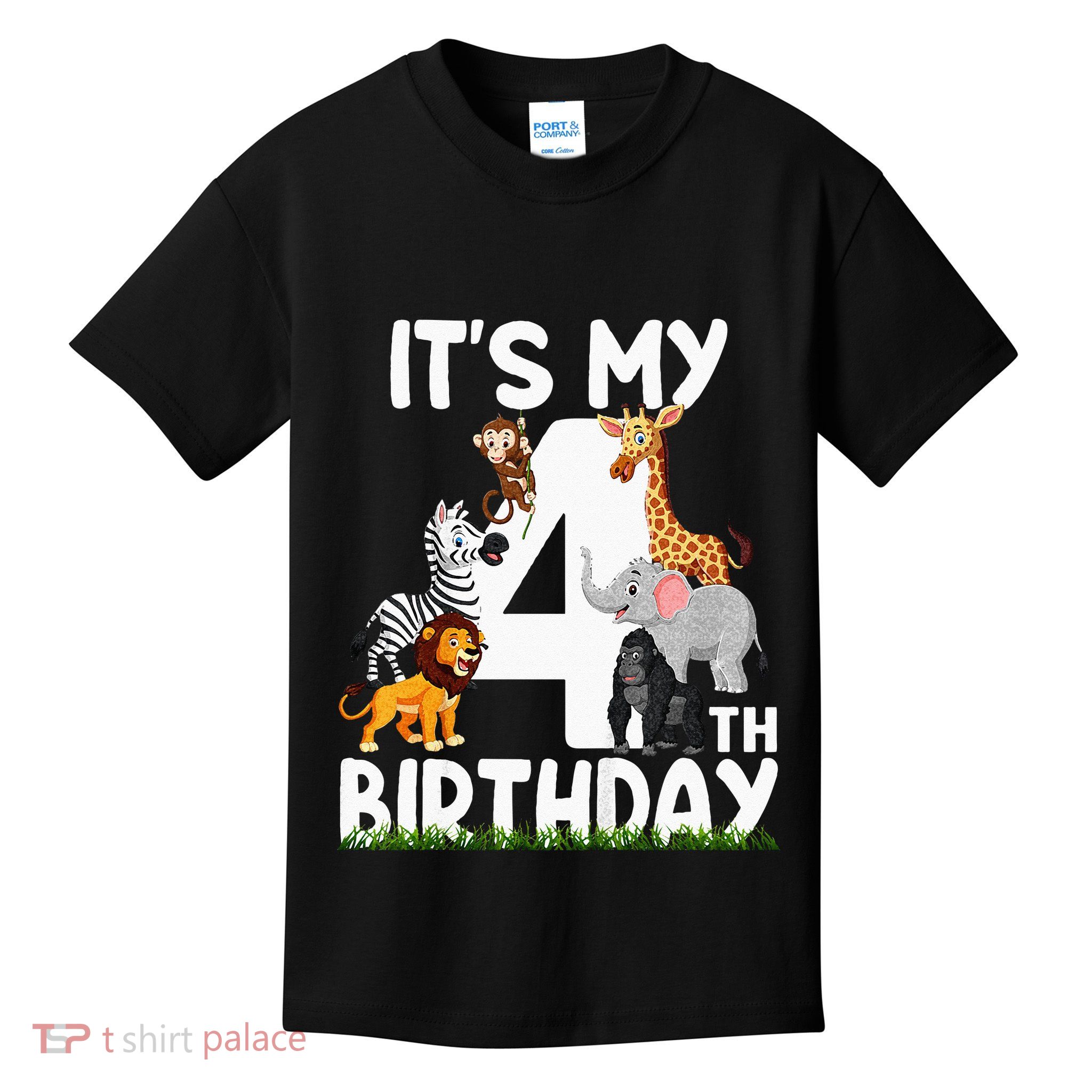 Kids Its My 4th Birthday Zoo Jungle Safari 4 Years Old Animals Kids T-Shirt