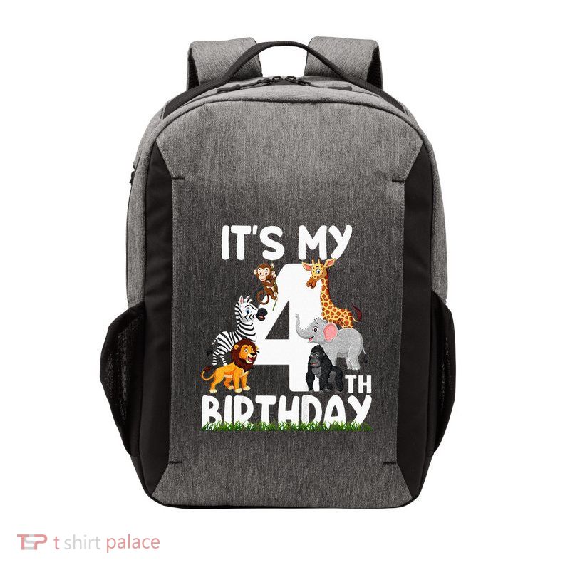 Kids Its My 4th Birthday Zoo Jungle Safari 4 Years Old Animals Vector Backpack