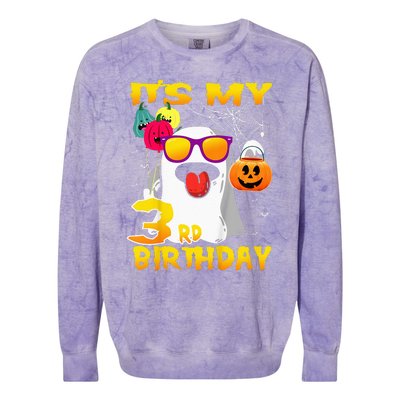 Kids Its My 3rd Birthday Ghost Pumpkin Halloween Party 3 Years Colorblast Crewneck Sweatshirt