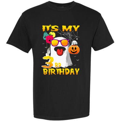 Kids Its My 3rd Birthday Ghost Pumpkin Halloween Party 3 Years Garment-Dyed Heavyweight T-Shirt