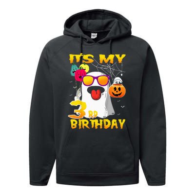 Kids Its My 3rd Birthday Ghost Pumpkin Halloween Party 3 Years Performance Fleece Hoodie