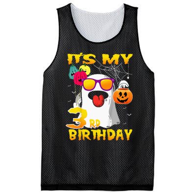 Kids Its My 3rd Birthday Ghost Pumpkin Halloween Party 3 Years Mesh Reversible Basketball Jersey Tank