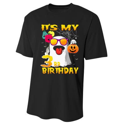 Kids Its My 3rd Birthday Ghost Pumpkin Halloween Party 3 Years Performance Sprint T-Shirt