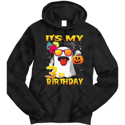 Kids Its My 3rd Birthday Ghost Pumpkin Halloween Party 3 Years Tie Dye Hoodie