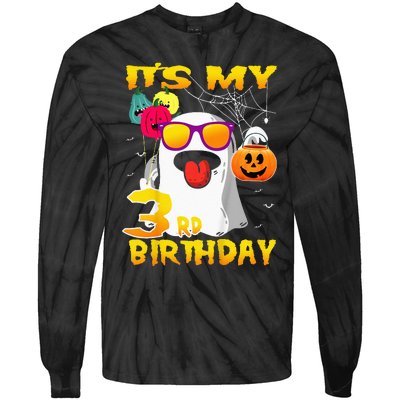 Kids Its My 3rd Birthday Ghost Pumpkin Halloween Party 3 Years Tie-Dye Long Sleeve Shirt