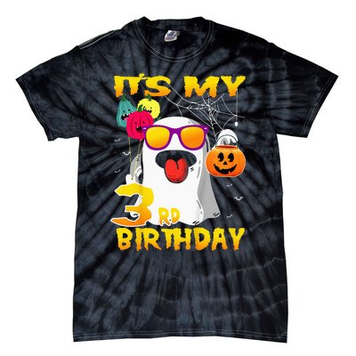 Kids Its My 3rd Birthday Ghost Pumpkin Halloween Party 3 Years Tie-Dye T-Shirt