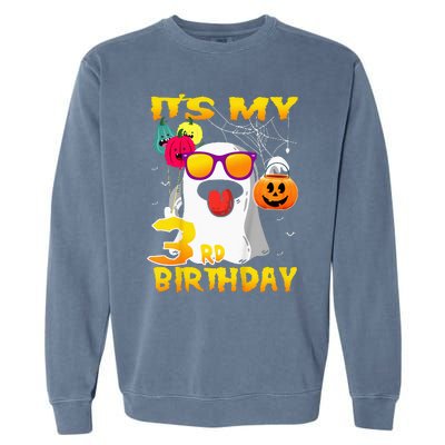 Kids Its My 3rd Birthday Ghost Pumpkin Halloween Party 3 Years Garment-Dyed Sweatshirt