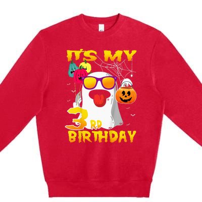 Kids Its My 3rd Birthday Ghost Pumpkin Halloween Party 3 Years Premium Crewneck Sweatshirt