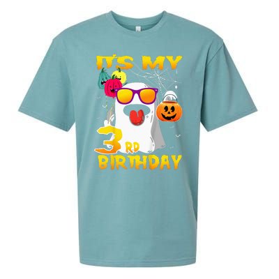 Kids Its My 3rd Birthday Ghost Pumpkin Halloween Party 3 Years Sueded Cloud Jersey T-Shirt