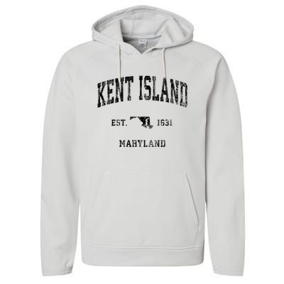 Kent Island Maryland Md Vintage Athletic Black Sports Design Performance Fleece Hoodie