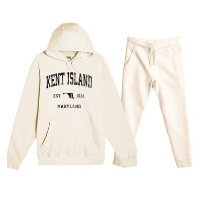 Kent Island Maryland Md Vintage Athletic Black Sports Design Premium Hooded Sweatsuit Set