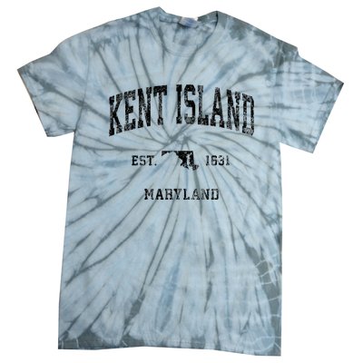 Kent Island Maryland Md Vintage Athletic Black Sports Design Tie-Dye T-Shirt