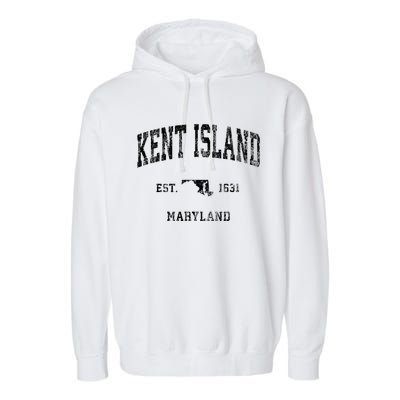 Kent Island Maryland Md Vintage Athletic Black Sports Design Garment-Dyed Fleece Hoodie