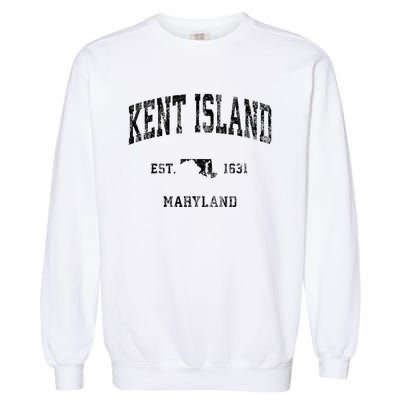 Kent Island Maryland Md Vintage Athletic Black Sports Design Garment-Dyed Sweatshirt