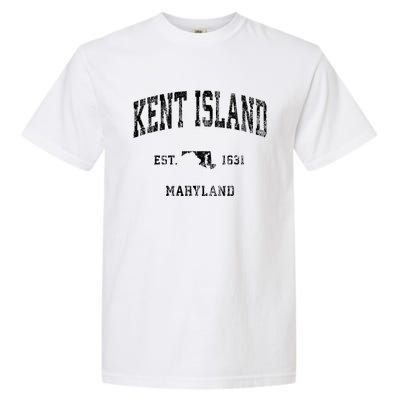 Kent Island Maryland Md Vintage Athletic Black Sports Design Garment-Dyed Heavyweight T-Shirt