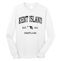 Kent Island Maryland Md Vintage Athletic Black Sports Design Long Sleeve Shirt