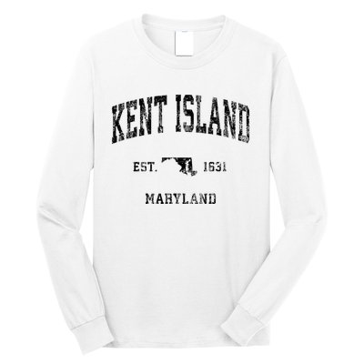 Kent Island Maryland Md Vintage Athletic Black Sports Design Long Sleeve Shirt