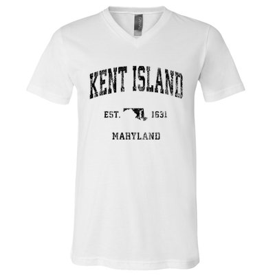 Kent Island Maryland Md Vintage Athletic Black Sports Design V-Neck T-Shirt