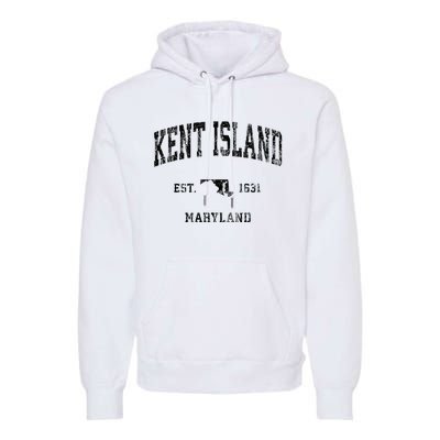 Kent Island Maryland Md Vintage Athletic Black Sports Design Premium Hoodie