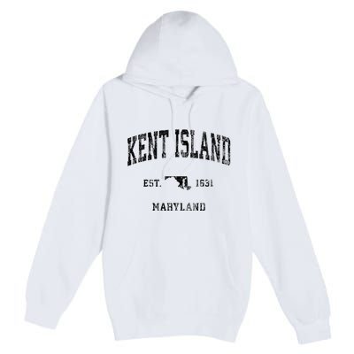 Kent Island Maryland Md Vintage Athletic Black Sports Design Premium Pullover Hoodie