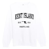 Kent Island Maryland Md Vintage Athletic Black Sports Design Premium Crewneck Sweatshirt