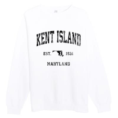 Kent Island Maryland Md Vintage Athletic Black Sports Design Premium Crewneck Sweatshirt