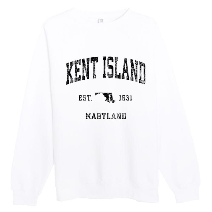 Kent Island Maryland Md Vintage Athletic Black Sports Design Premium Crewneck Sweatshirt