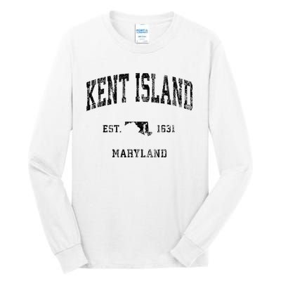 Kent Island Maryland Md Vintage Athletic Black Sports Design Tall Long Sleeve T-Shirt