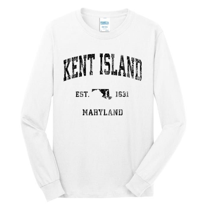 Kent Island Maryland Md Vintage Athletic Black Sports Design Tall Long Sleeve T-Shirt